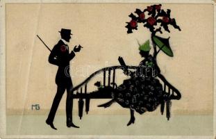 7 db RÉGI motívumlap, sziluett művész lapok / 7 old motive cards, silhouette art postcards