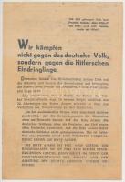 cca 1943 Wir kampfen nicht gegen das deutsche Volk, sondern gegen die Hitlerischen Eindringlige, szovjet röplap, 20x13cm