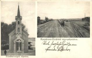 Komárom-Újváros, Erzsébet szigeti kápolna, teher-pályaudvar. Kiajda Sipos F. / chapel, cargo railway station