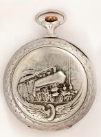 cca 1910 Cortebert Chronometer vasutas zsebóra. Másodpercmutatós, hátoldalán vasút motívummal. másod...