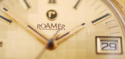 cca 1970 Roamer Searock karóra. Naptárral, fém szíjjal. Működőképes állapotban, geometrikus díszítés...