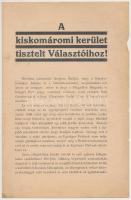 cca 1935 A kiskomáromi kerület tisztelt Választóihoz! gróf Somssich Antal országgyűlési képviselő, pp.:4, 23x15cm