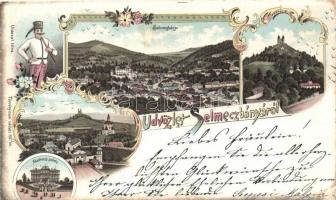 1897 Selmecbánya, Banska Stiavnica; floral litho (levágott / cut)