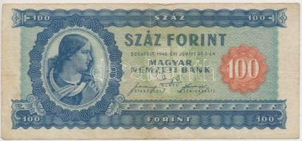 1946. 100Ft T:III kis szennyeződés Hungary 1946. 100 Forint C:F small dirt Adamo F26