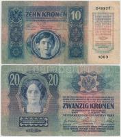 1914. 2K "C" sorszámjel + 1916. 1K + 1917. 2K (2x), egyik zöld "Deutschösterreich&quo...