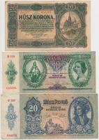 51db-os tartalmas korona, pengő, forint bankjegy tétel jobb darabokkal, közte 1920. 1000K "Orel...