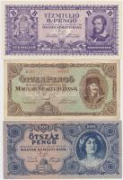 51db-os tartalmas korona, pengő, forint bankjegy tétel jobb darabokkal, közte 1920. 1000K "Orel...