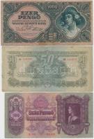 51db-os tartalmas korona, pengő, forint bankjegy tétel jobb darabokkal, közte 1920. 1000K "Orel...