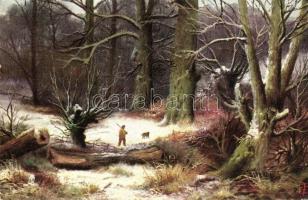 Hunter in winter, Raphael Tuck & Sons Oilette Winter Scenes Postcard 9006.