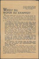 cca 1942 Weisst du wofür du kampfst? német nyelvű háborús röplap, 20x13cm