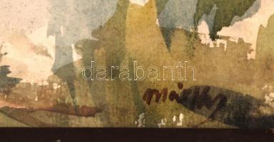 Márffy jelzéssel: Átrakodó állomás. Akvarell, papír, üvegezett keretben, 24×33 cm