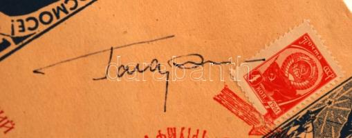 Jurij Alekszejevics Gagarin (1934-1968) aláírása borítékon / Signature of Yuriy Alekszeyevich Gagarin (1934-1968) on envelope