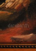 Baumgartner jelzéssel: Alpesi táj híddal. Olaj, vászon, sérült, keretben, 30×43 cm