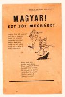 cca 1942 Magyar! Ezt jól megrágd! magyar nyelvű szovjet háborús röplap, 20x13cm