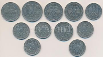 NSZK 1973-1992. 1M (6xklf) + 1975-1990. 2M (4x) + 1975D 5M T:2,2- FRG 1973-1992. 1 Mark (6xdiff) + 1...