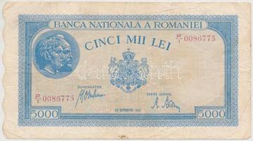 Románia 1943. 5000L T:III,III- Romania 1943. 5000 Lei C:F,VG