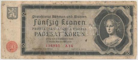 Német 3. Birodalom/Cseh-Morva Protektorátus 1940. 50K T:III penészfoltos German Third Reich/Protectorate of Bohemia and Moravia 1940. 50 Korun C:F mildew  Krause 5