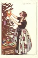 Christmas, Italian art deco postcard, Anna & Gasparini 502-4 s: Mauzan