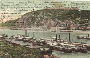Budapest XI. Gellért hegy, hajókikötő a pesti oldalon, kiadja Divald Károly (EK)