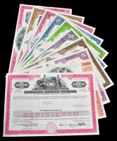 Amerikai Egyesült Államok 1962-1976. 10db klf részvény perforációval, bélyegzésekkel, lyukasztással ...