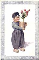 Boy with flower pot, Dutch folklore, B.K.W.I. 868-1., s: K. Feiertag (EB)