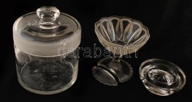 Vegyes bolha tétel: német fénymérő, régi réz pecsétnyomó, 3 db üvegtárgy, műsoros VHS kazetták ill. ...