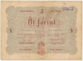 1848. 5Ft Kossuth bankó vörösesbarna, bélyegzéssel T:III