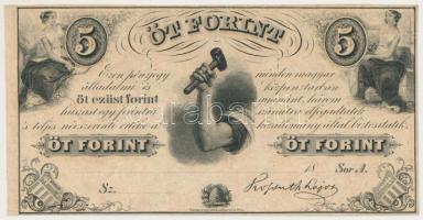1852. 5Ft Kossuth bankó kitöltetlen A sorozat T:I- Hungary 1852. 5 Forint without date and serial number, serie A C:AU Adamo G124
