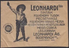 cca 1910 Leonhardi tinták, folyékony tusok, stb., reklámboríték, másik oldalán Holder Gusztáv papírkereskedő, könyvkötő reklámjával