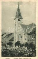 Pozsony, Vásártér, építkezés. Református templom, Reformierte Kirche; Hardtmuth E. / Calvinist church, market place, construction site