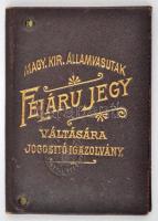 1898 Félárú jegyváltásra jogosító fényképes MÁV-igazolvány, arcképes, szép állapotban, 11x8cm