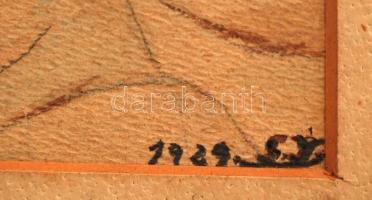 SY jelzéssel: Bizánci templom,1929,  vegyes technika, karton, paszpartuban, 24x19cm