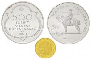 1990. 5000Ft Au "Mátyás király" (7g/0.986/20mm) + 1990. 500Ft Ag + 500Ft Ag "Mátyás k...