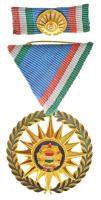 1976. "Szocialista Magyarországért Érdemrend" aranyozott, zománcozott Br kitüntetés mellszalaggal, szalagsávon miniatűrrel, adományozói dísztokban T:1- / Hungary 1976. "Order of Merit for the Socialist Hungary" gilt, enamelled Br decoration on ribbon, with miniature and thin ribbon, in original case C:AU NMK 715.