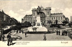 Budapest VII. Keleti pályaudvar vasútállomás, Baross szobor, kiadja Divald Károly