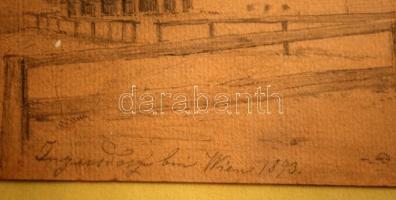 Olvashatatlan jelzéssel: Sarokház 1890. Ceruza, papír, üvegezett keretben, 14×21 cm