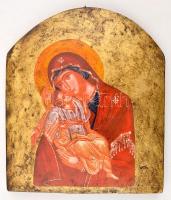 4 db ikon, különféle méretben, nyomat-olaj, fa tábla, jelzés nélkül, 21×15-34×29 cm