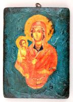 4 db ikon, különféle méretben, nyomat-olaj, fa tábla, jelzés nélkül, 21×15-34×29 cm