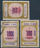 1922/1924 Szolnok városi illeték 100K és 2 db 1000/100K (18.000)