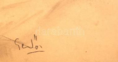 Gedő Lipót (1887-1952): Utcakölykök. Vegyes technika, papír, jelzett, üvegezett kereteben, 18×19 cm