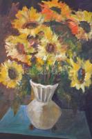 Molnár Bertalan (1933-): Virágcsendélet. Olaj, farost, keretben, 60×80 cm