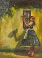 Glatz jelzéssel: Lány gyümölcskosárral. Olaj, vászon, sérült, keretben, 50×40 cm