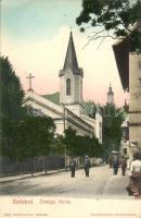 Karlovy Vary, Karlsbad; Evangel. Kirche / church, street (EK)