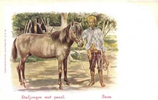 Java, Staljongen met paard / stable boy with horse, Indonesian folklore, s: J. van der Heyden