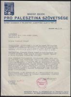 1936 Magyar Zsidók Pro Palesztina Szövetségének a Palesztina Újjáépítési Alap támogatására felkérő levél, 29x22cm