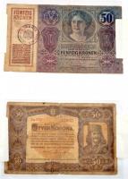 14db-os korona bankjegy tétel, benne 1914. 50K román felülbélyegzéssel T:III,III-,IV,V(csak egy db)
