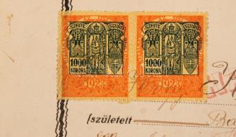 1924 Hajóstiszti tanfolyam látogatási bizonyítvány, viaszpecséttel, okmánybélyeggel (1000 korona), 4...