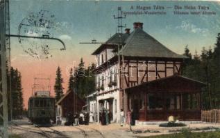 Tátraszéplak, Weszterheim, Villamos vasúti állomás Poprád felé közlekedő szerelvénnyel / tram station (EB)