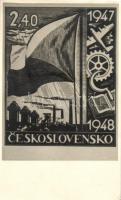 cca. 1947 Bélyeg kép képeslapon, hátoldalon bélyegekkel / Picture of a stamp on postcards, stamps on backside (nonPC)(EK)
