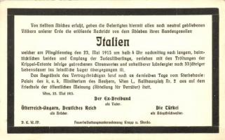Italien, Todbericht / mock-obituary postard of Italy, Austrian WWI propaganda
